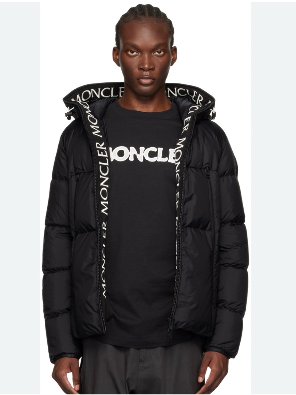 Moncler Black Logo-Trim Hooded Puffer Jacket